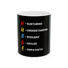 Black Ceramic Nurse Mug – Nurturing, Skilled, Empathic, Strong