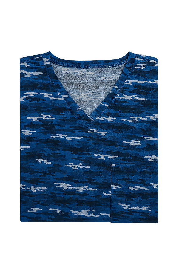 Blue Camouflage V-Neck Scrub Top